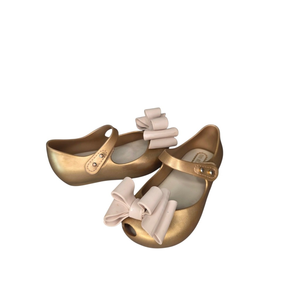 Mini Melissa Ultragirl Girls 5 Gold Pink Bow Mary Jane Jelly Shoes EU 20/21